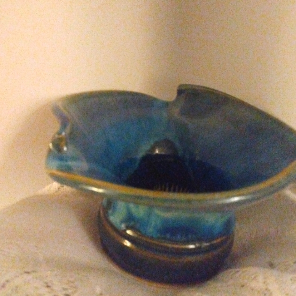 Blue Glazed Pottery Flower Planter 6X4 in.Tall.